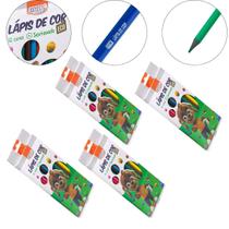 Kit 4 Caixa Lápis de Cor 12 Cores Resina Reciclada Sextavado