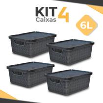 Kit 4 Caixa Organizadora 6 Litros Jutta Preta C/ Tampa Cesto Organizador Telado - Arqplast Kit 4 Caixa Organizadora 6 Litros Jutta Preta C/ Tampa Cesto Organizador Telado - Arqplast