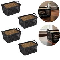 Kit 4 Caixa Organizadora Cesto Com Tampa Cor Amadeirada 8 L