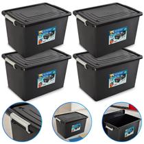Kit 4 Caixa Organizadora Container 56 L C/ Tampa e Trava Preta