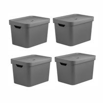 Kit 4 Caixa Organizadora Cube 18 Litros Com Tampa 36 x 27 x 24,5cm Cinza - Ou