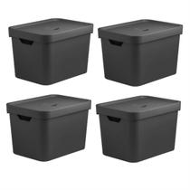 Kit 4 Caixa Organizadora Cube 18 Litros Com Tampa 36 x 27 x 24,5cm Preto - Ou