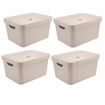 Kit 4 Caixa Organizadora Cube 32 Litros Com Tampa 46 x 36 x 24,5cm Bege - Ou