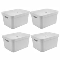 Kit 4 Caixa Organizadora Cube 32 Litros Com Tampa 46 x 36 x 24,5cm Branco - Ou