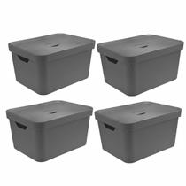 Kit 4 Caixa Organizadora Cube 32 Litros Com Tampa 46 x 36 x 24,5cm Cinza - Ou