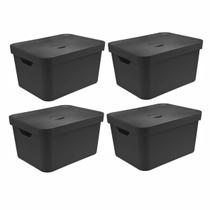 Kit 4 Caixa Organizadora Cube 32 Litros Com Tampa 46 x 36 x 24,5cm Preto - Ou