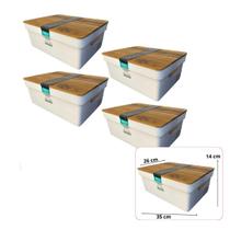 Kit 4 Caixa Organizadora Flat Com Tampa Teca Branca 10L