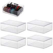 Kit 4 caixa organizadora grande tampa acrílico porta-joia acessório maquiagem closet banheiro lavabo