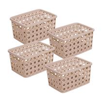 Kit 4 Caixa Organizadora Rattan 8 Litro Multiuso com Tampa Escritório Armário cozinha