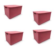 Kit 4 Caixa Organizadora Rattan Decorativa C/ Tampa