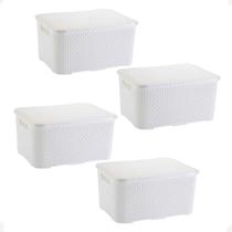 Kit 4 Caixa Organizadora Rattan Grande 16 L Branco Com Tampa