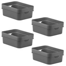 Kit 4 Caixa Plástica 2L Organizadora Multiuso Ou Cube Cinza Kit 4 Caixa Plástica 2L Organizadora Multiuso Ou Cube Cinza