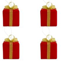 Kit 4 Caixa Presente Laço Pendurar Porta Enfeite Natalino Kit 4 Caixa Presente Laço Pendurar Porta Enfeite Natalino