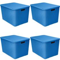 Kit 4 Caixa Rattan Organizadora Multiuso C/Tampa 40Lts Azul