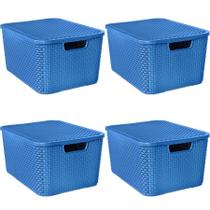 Kit 4 Caixa Rattan Organizadora Multiuso Tampa 15Lts Azul