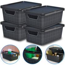 Kit 4 Caixas Cesto Organizador Juta 2 Litros C/ Tampa Preta