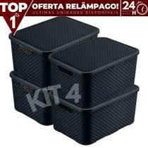 Kit 4 Caixas Cesto Rattan Organizadora c/ Tampa 15L 34x26
