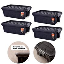 Kit 4 Caixas Contêiner Organizador Multiuso 11 Lts Preto