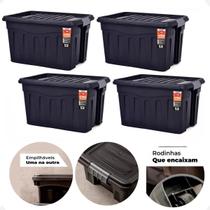 Kit 4 Caixas Contêiner Organizador Multiuso 53 Litros Preto