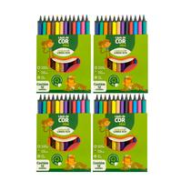 Kit 4 Caixas De Lápis De Cor Mini 12 Cores Leo&leo Sextavado