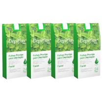 Kit 4 Caixas Folhas Prontas Cera Depilatória Depilação Facial Depilflax Hortela Profissional