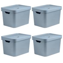 Kit 4 Caixas Organizadora 18L OU 24,5x27x36cm Cube Azul Kit 4 Caixas Organizadora 18L OU 24,5x27x36cm Cube Azul