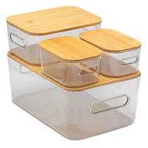 Kit 4 Caixas Organizadora Acrílico Com Tampa Bambu Casavita