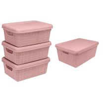 Kit 4 Caixas Organizadora Multiuso Decorativa 1,8L Juta Rosa