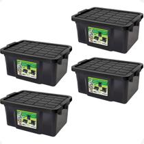 kit 4 Caixas Organizadora Multiuso Preta 25L Empilhável