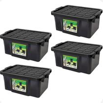 Kit 4 Caixas Organizadora Multiuso Preta 25L Empilhável