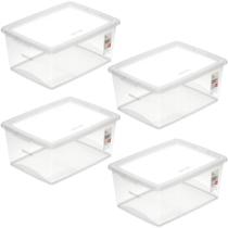 Kit 4 Caixas Organizadoras 15L de Plástico com Tampa My Closet Ordene Multiuso Retangulares Transparente
