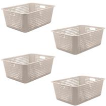 Kit 4 Caixas Organizadoras 40l Maxi Bege Cesto Plástico com Alça Lateral Multiuso Organizador Ou