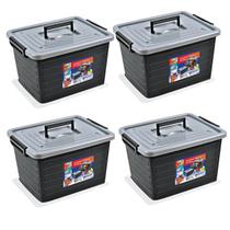 Kit 4 Caixas Organizadoras 50 Litros Preta C/ Tampa e Rodas 25167 Arqplast Kit 4 Caixas Organizadoras 50 Litros Preta C/ Tampa e Rodas 25167 Arqplast