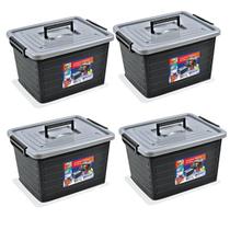Kit 4 Caixas Organizadoras 50 Litros Preta Com Tampa E Rodas