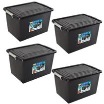 Kit 4 Caixas Organizadoras 56 Litros Tampa E Trava Preta Kit 4 Caixas Organizadoras 56 Litros Tampa E Trava Preta
