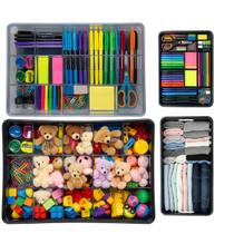 Kit 4 Caixas Organizadoras Com Tampa Multiuso Polipropileno cores Cinza e preto Resistente