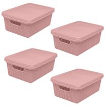 Kit 4 Caixas Organizadoras Multiuso Decorativa Juta 5L Rosa