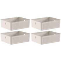 Kit 4 Caixas Organizadoras Ou Multiuso 12L Bege Flow 34x27x13cm Lavanderia Closet Banheiro