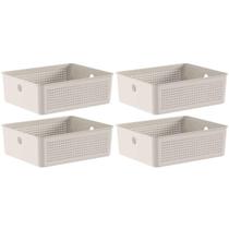 Kit 4 Caixas Organizadoras Ou Multiuso 12L Bege Flow 34x27x13cm Lavanderia Closet Banheiro