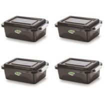 Kit 4 Caixas Organizadoras Preta 1,5Litros Com Tampa e Trava