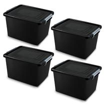 Kit 4 Caixas Organizadoras Preta 20 Litros Com Trava e Tampa