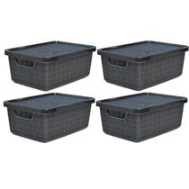 Kit 4 Caixas Organizadoras Preta 6 Litros Jutta Com Tampa