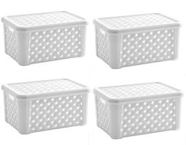 Kit 4 Caixas Organizadoras RATTAN 15 Litros C/Tampa 35x25x17cm Branco 710 Paramount