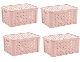 Kit 4 Caixas Organizadoras RATTAN 5 litros C/Tampa 24x17x12cm Rosa 709 Paramount