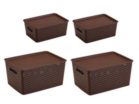 Kit 4 Caixas Organizadoras Rattan com tampa Sendo 2 de 15L e 2 de 6,5 Litros - plasnorthon