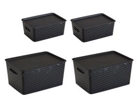 Kit 4 Caixas Organizadoras Rattan com tampa Sendo 2 de 15L e 2 de 6,5 Litros