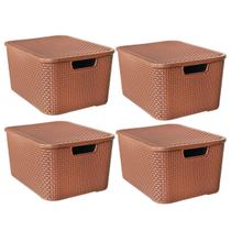 Kit 4 Caixas Organizadoras Rattan Marrom 15 Litros C/ Tampa 25592 Arqplast