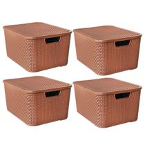 Kit 4 Caixas Organizadoras Rattan Marrom 15 Litros C/ Tampa 25592 Arqplast