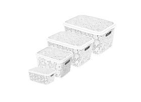 Kit 4 Caixas Organizadoras Renda Floral Branca Com Tampa - 2,2/5,5/10/17 litros - Uninjet