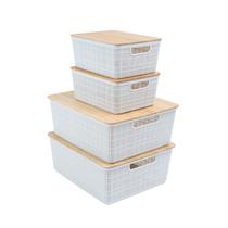 Kit 4 caixas organizadoras tampa bambu 2p/2m branca Oikos